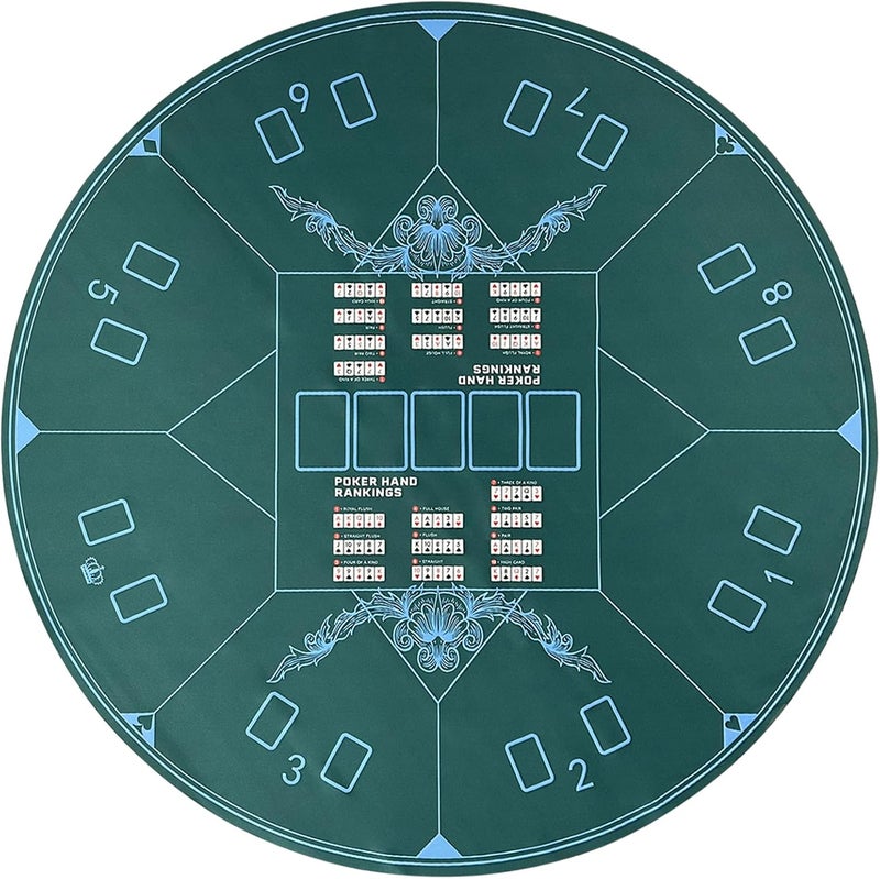 AQQA 47 Inch Round Poker Mat - Round Texas Hold'em Poker Mat - Non-Slip Foldable Table Mat - Texas Hold'em Poker Table Top Game Mat for Play Cards, Poker Games, Blackjack, Casino - Image 1